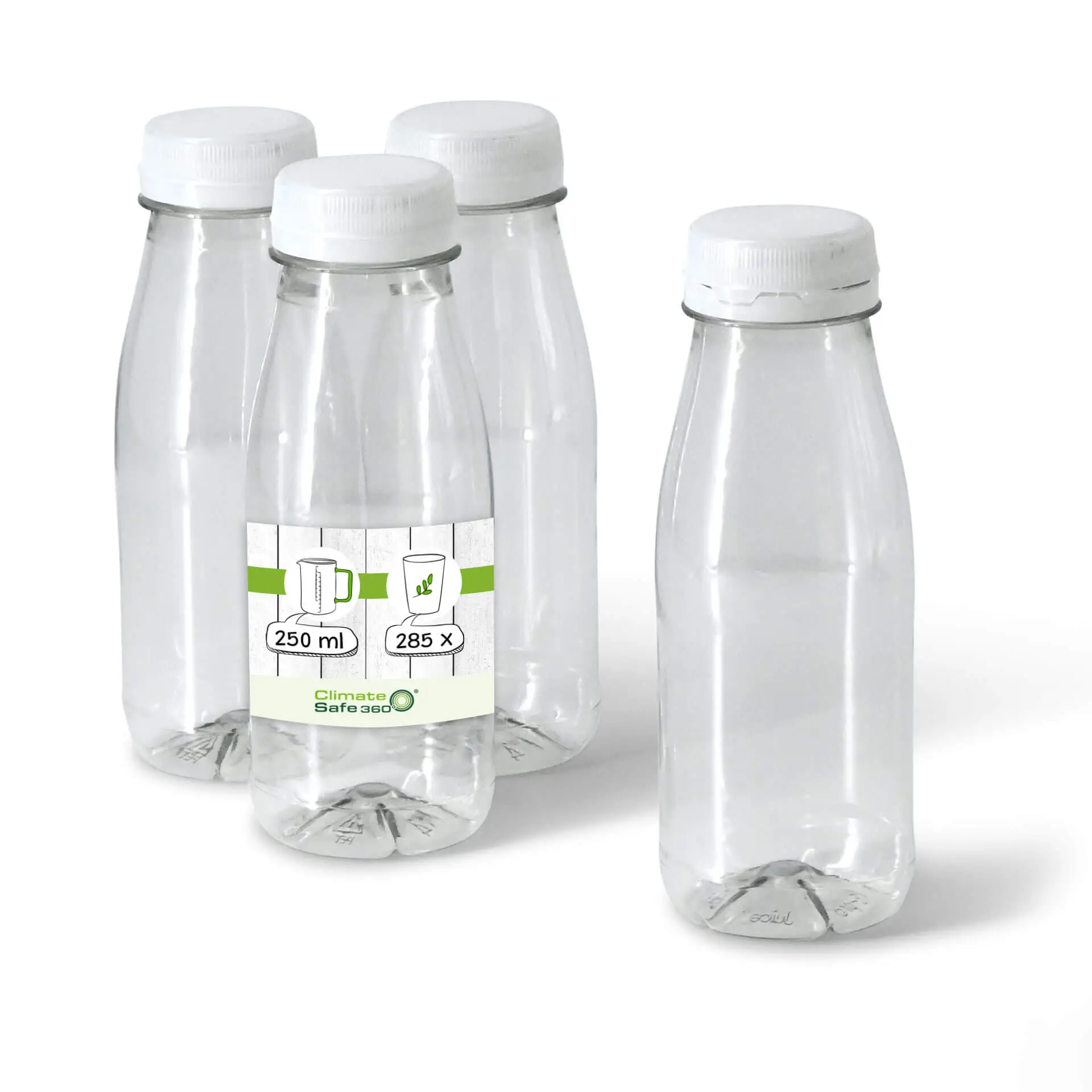 Bouteille en rPET 250 ml, transparente, bouchon blanc