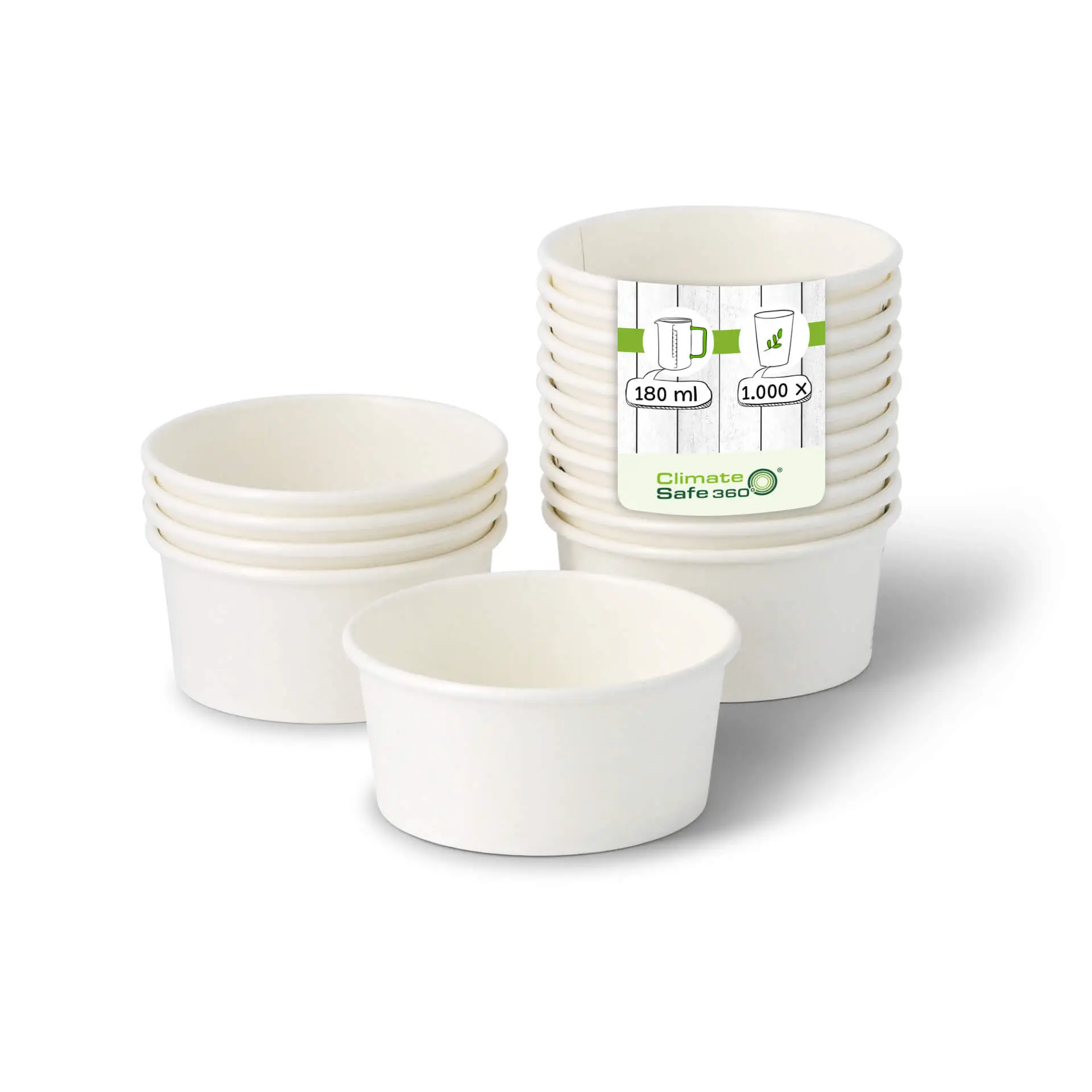 Pot à glace en carton XS, 100 - 180 ml, (revêtu de PE), Ø 92 mm, Blanc