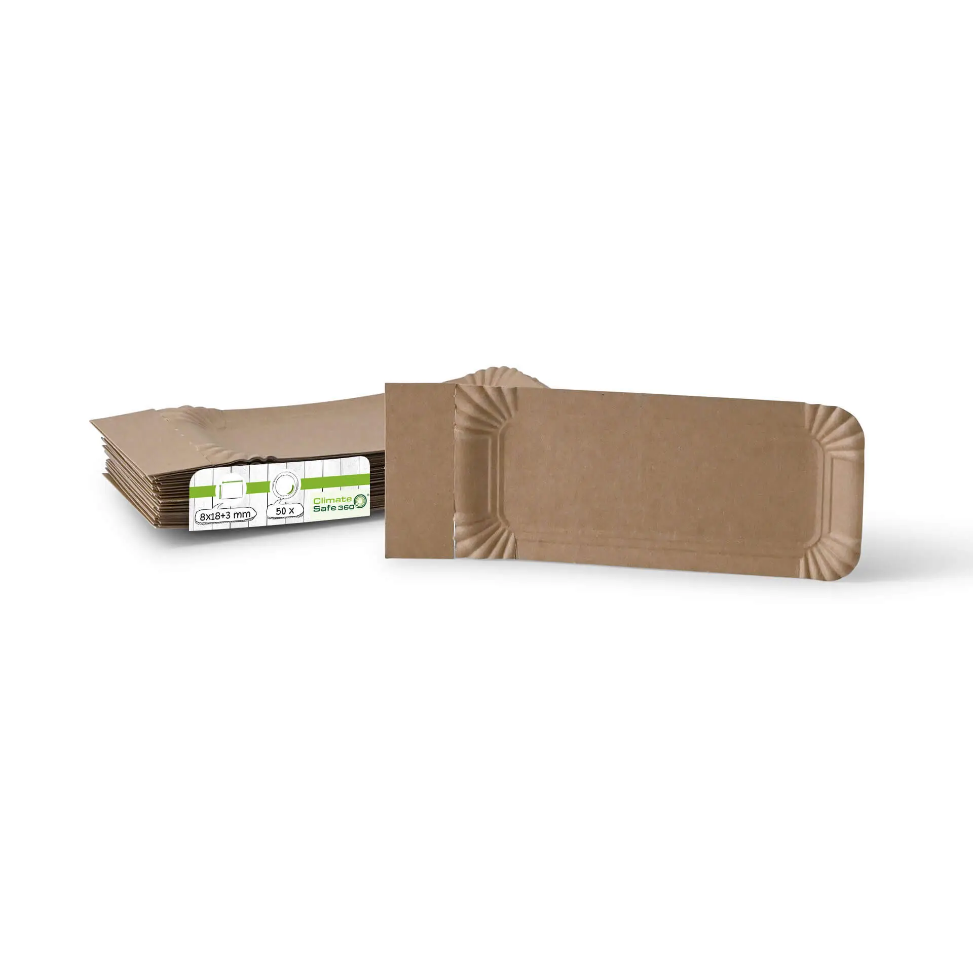 Assiettes en carton avec rebord 8 x 18 + 3 cm, marron, rectangulaires