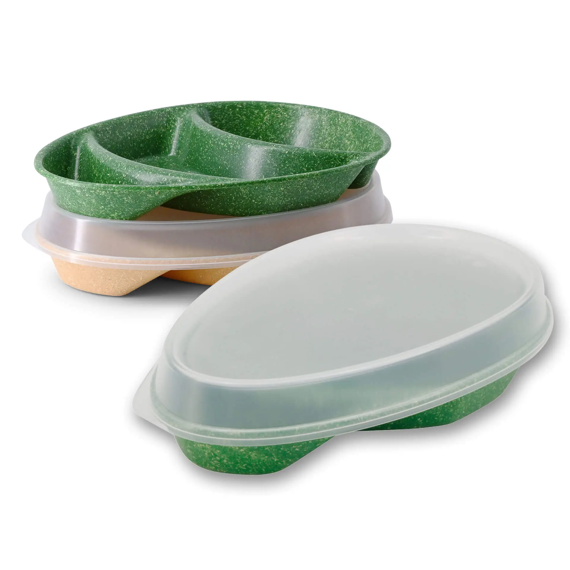 Assiette ovale réutilisable "merways Plate" 27,5 x 20 x 3,5 cm, 3 compartiments, épinards / vert foncé