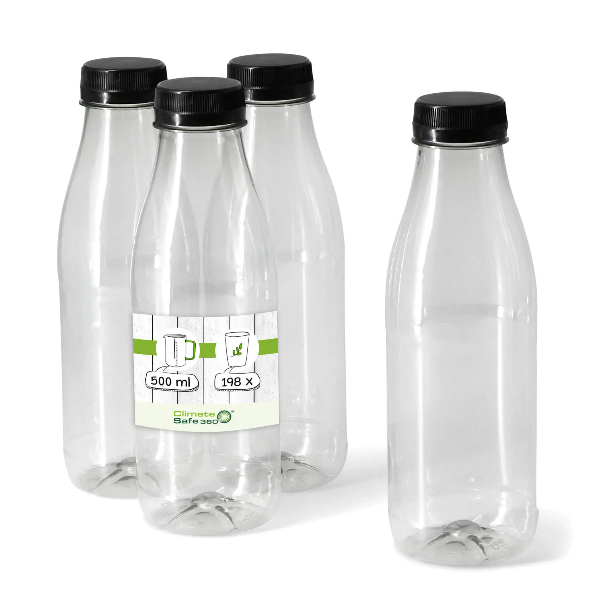 Bouteille en rPET  500 ml, transparente, bouchon noir