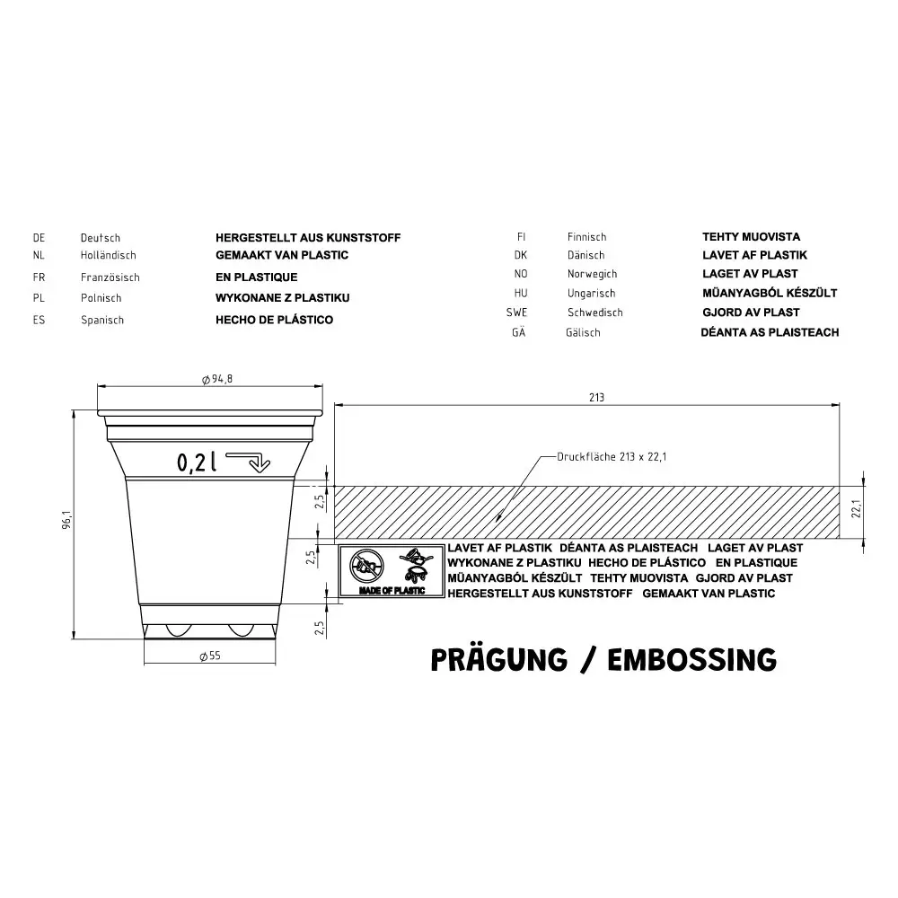 Gobelet plastique, transparent en PLA, 20 cl / 8 oz, Ø 71 mm