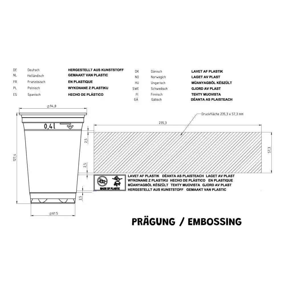 Gobelet transparent en rPET 40 cl / 16 oz, Ø 95 mm