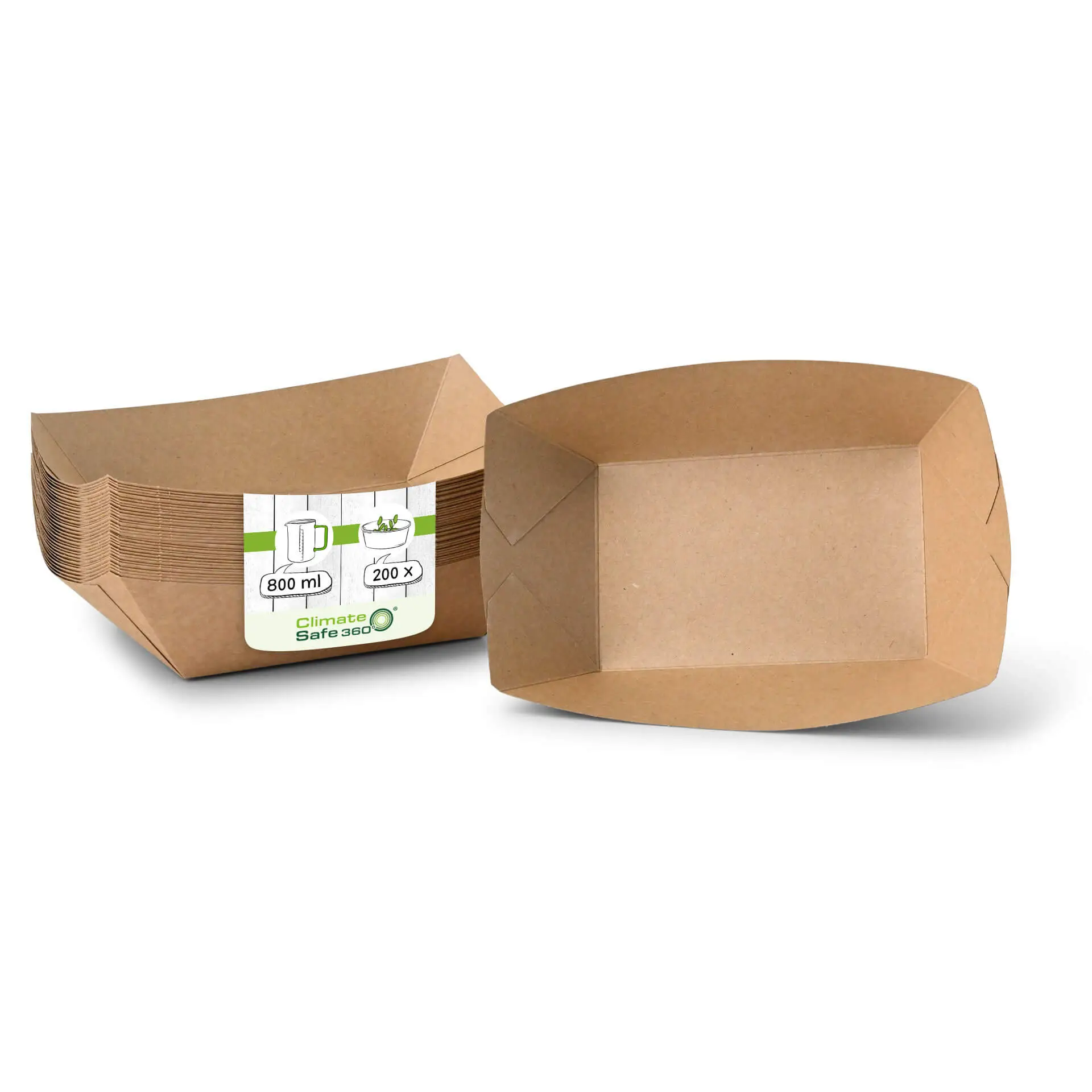 Barquette en carton kraft brun, revêtement bio, 800 ml