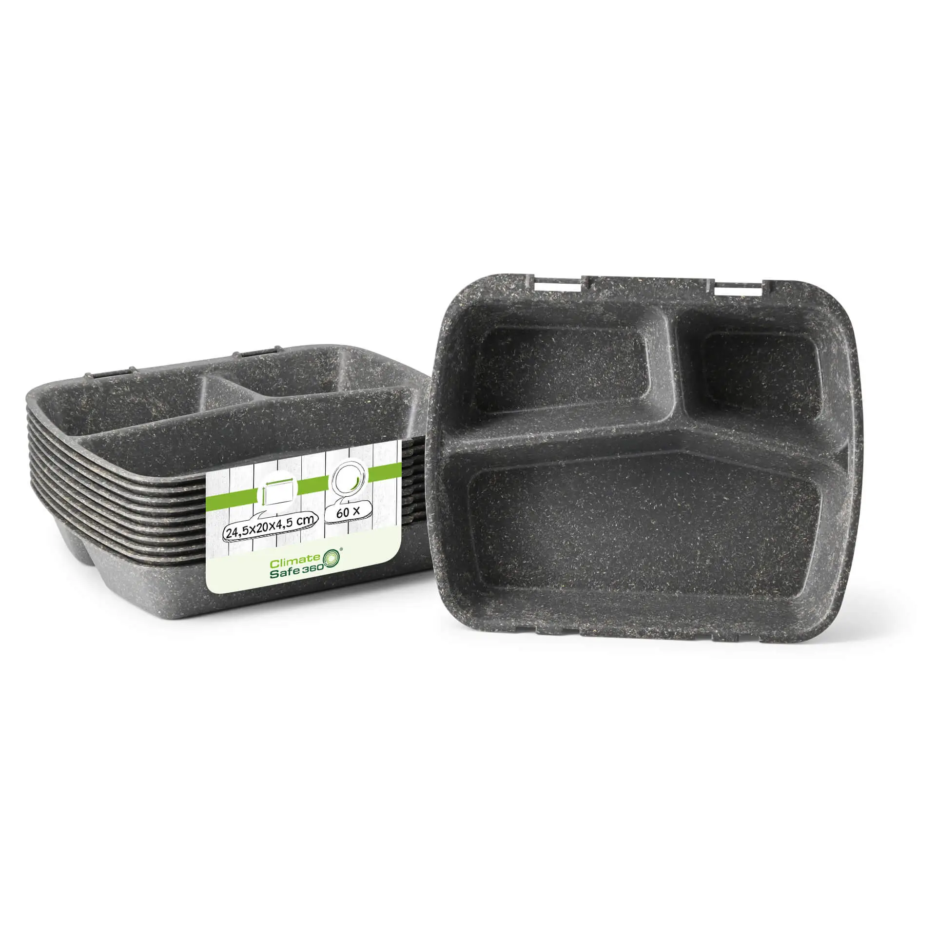 Contenant réutilisable « merways Box » poivre / gris 24,5 x 20 x 4,5cm, 3 compartiments, HP4/3