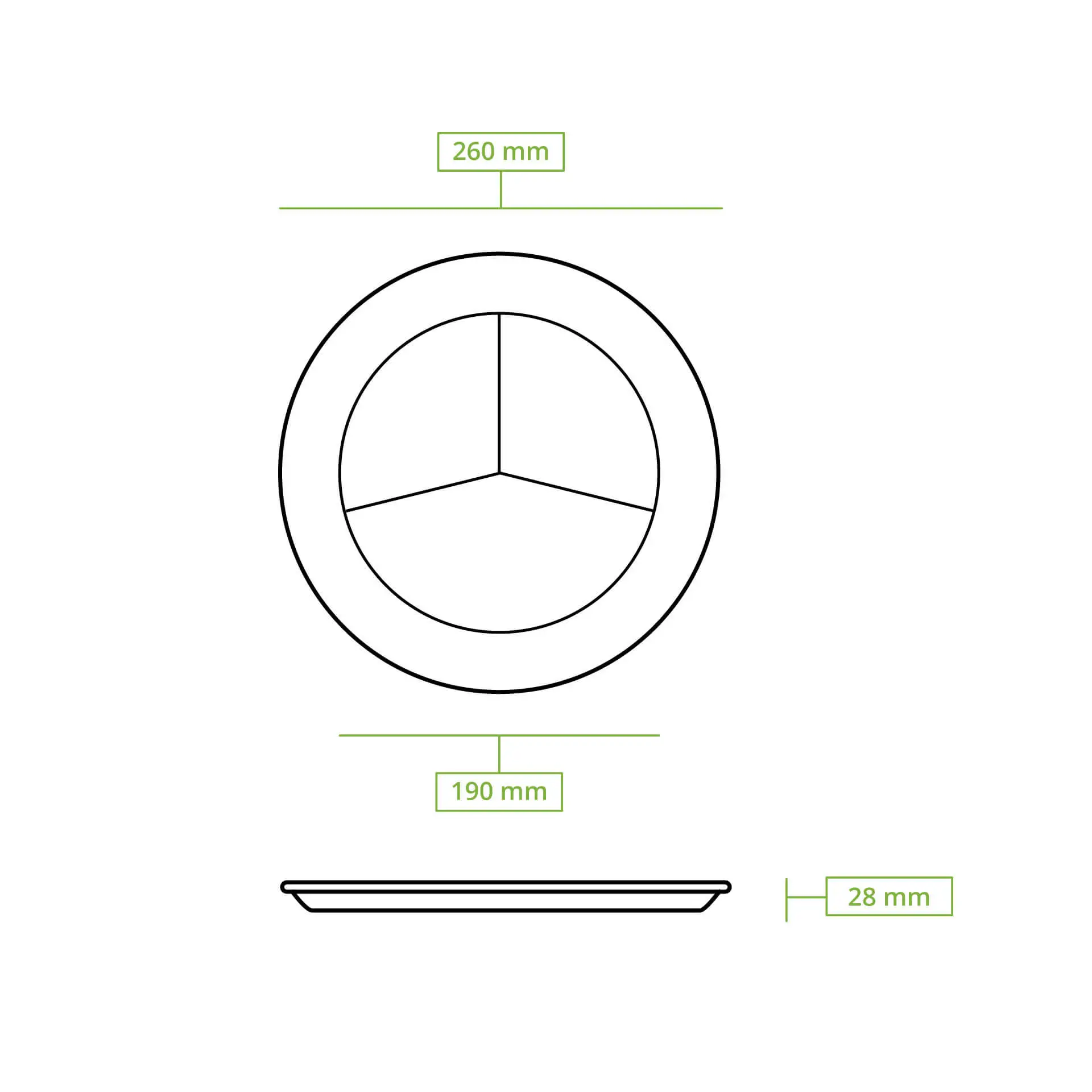 Assiette en canne à sucre Ø 26 cm, 3 compartiments, ronde