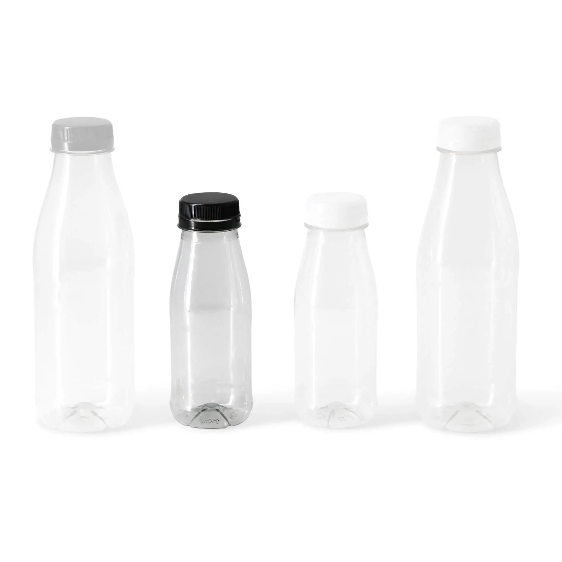 Bouteille en rPET 250 ml, transparente, bouchon noir