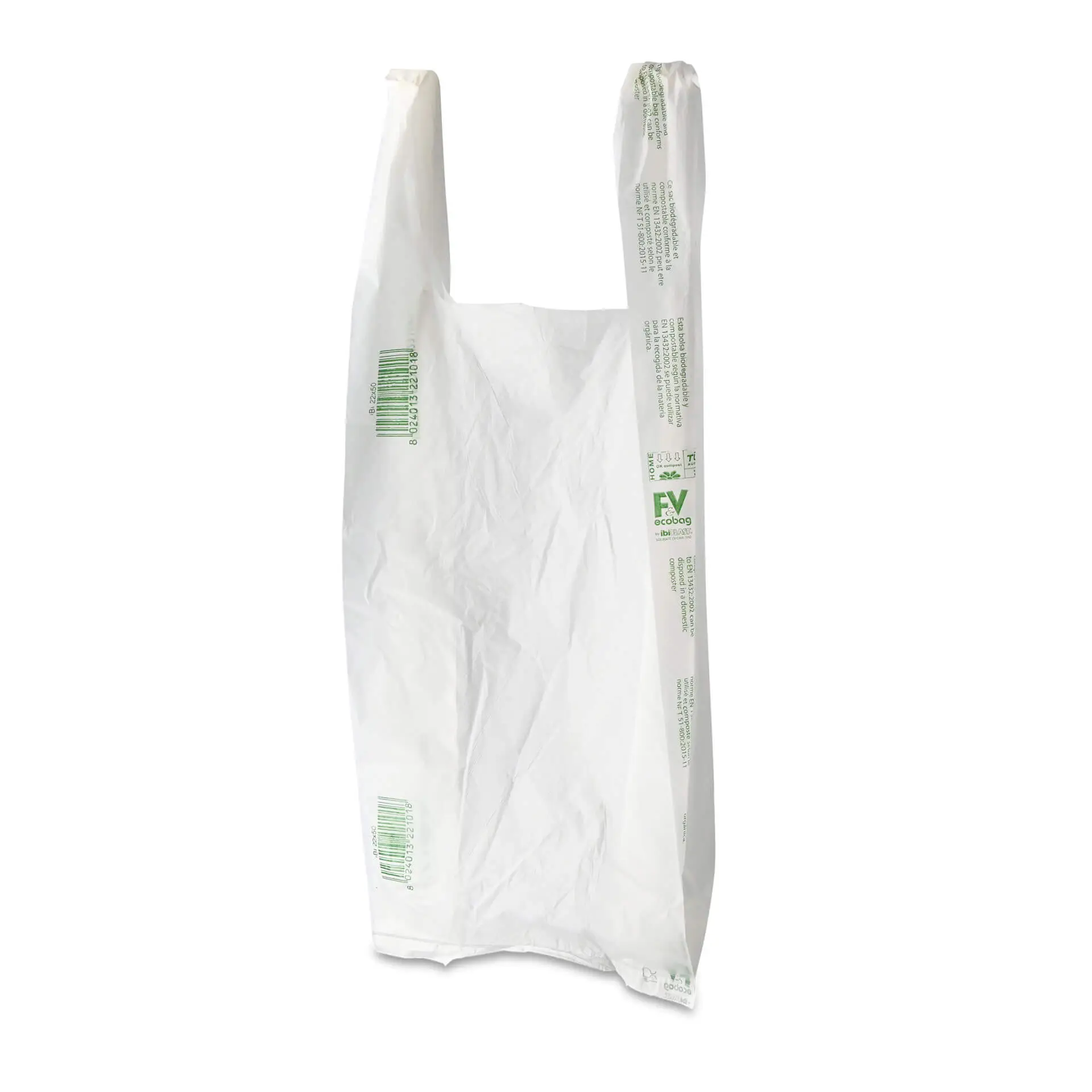 Sac bretelles Mater-Bi® en rouleau de 200 pcs., 22 + 13 x 50 cm