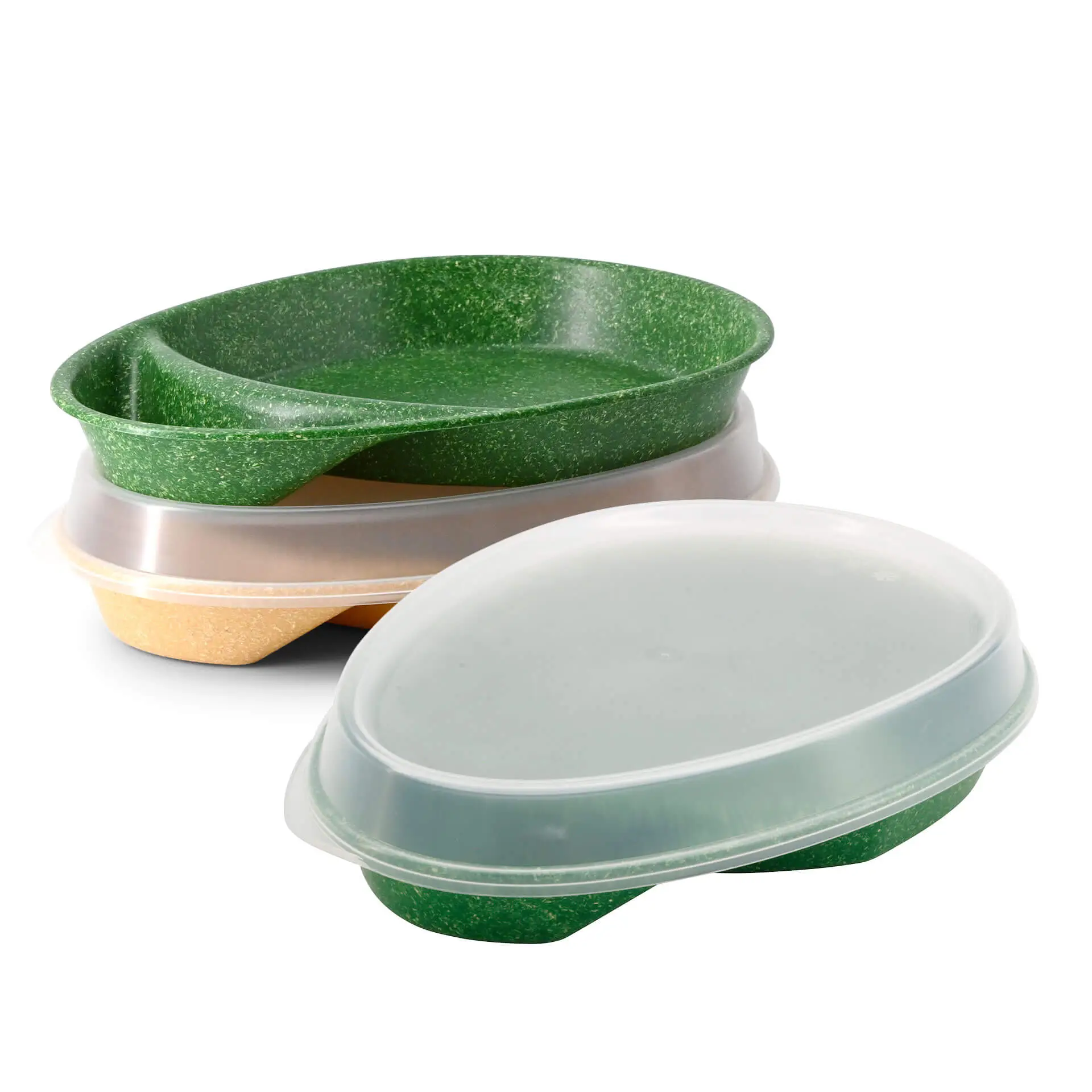 Assiette repas réutilisable "merways Plate" 27,5 x 20 x 3,5 cm, 2 compartiments, ovale, vert foncé