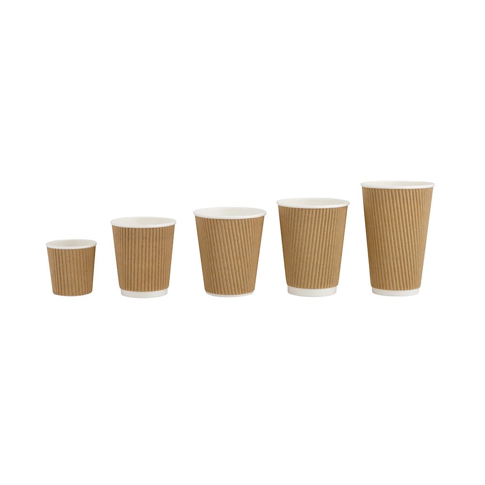 Riffelbecher / Coffee to go Becher 100 ml / 4 oz, Ø 62 mm, braun, innen weiß