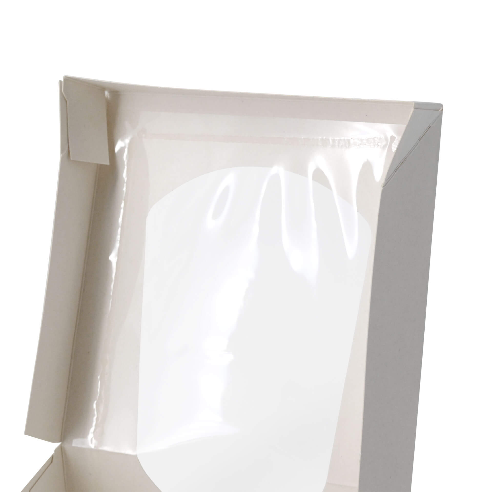 Karton-Sichtfenster-Schachteln 12 x 12 x 4 cm, 600 ml, Zellulose-Fenster, weiß, faltbar