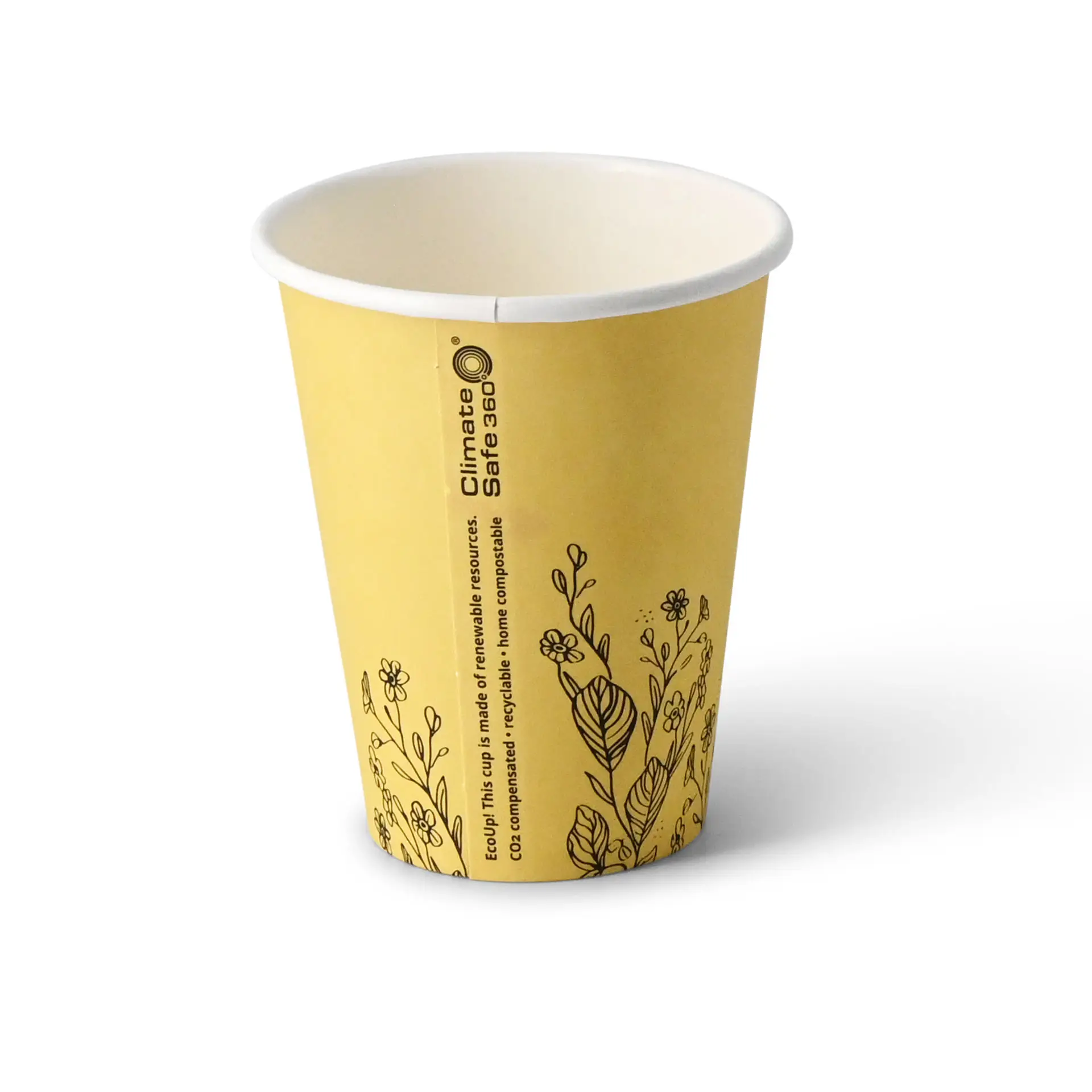 Gobelets en carton printemps "Fleurs" 20 cl / 8 oz, Ø 80 mm, jaune