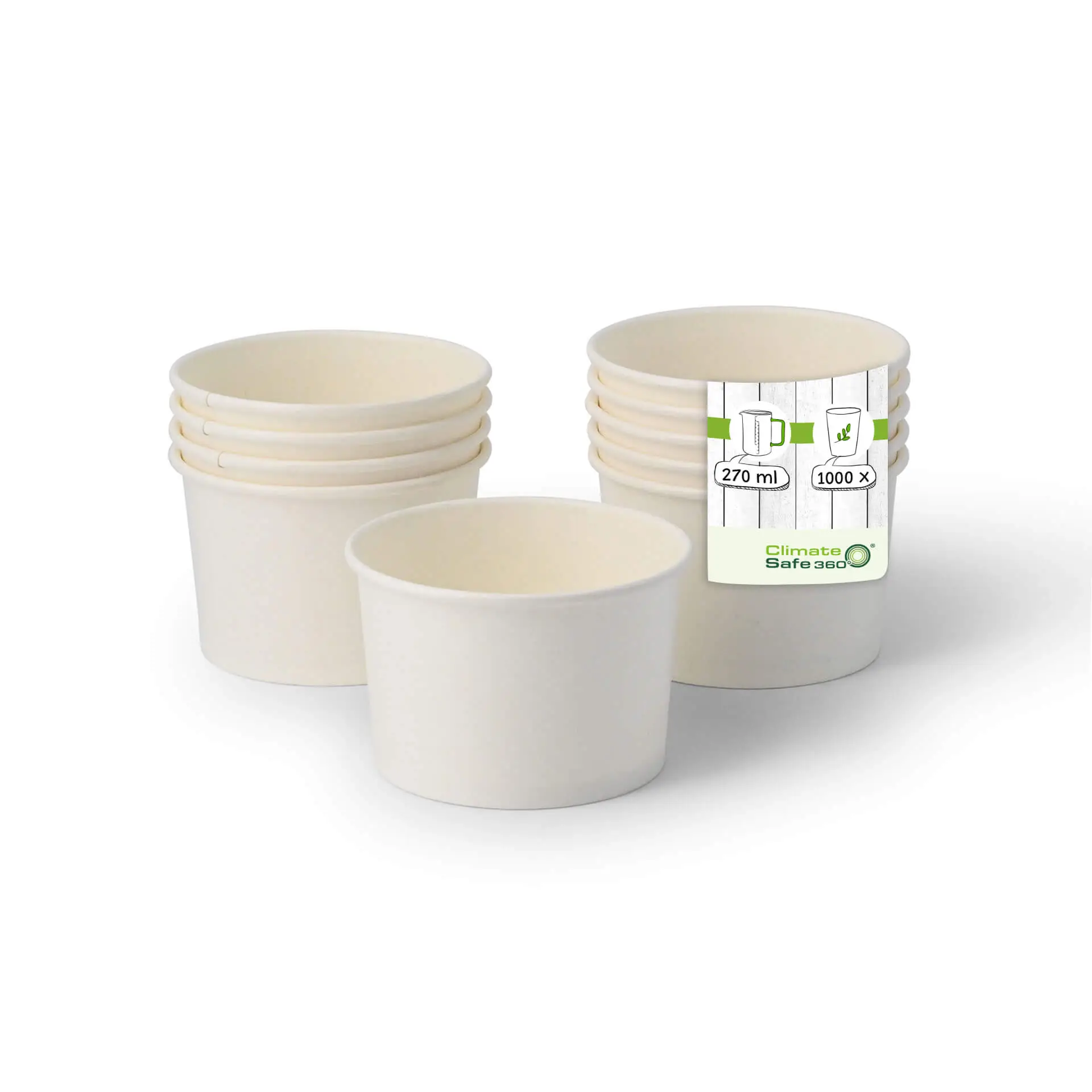 Pot à glace en carton M, 200 ml, max. 9,5 oz (revêtu de PE), Ø 92 mm, Blanc