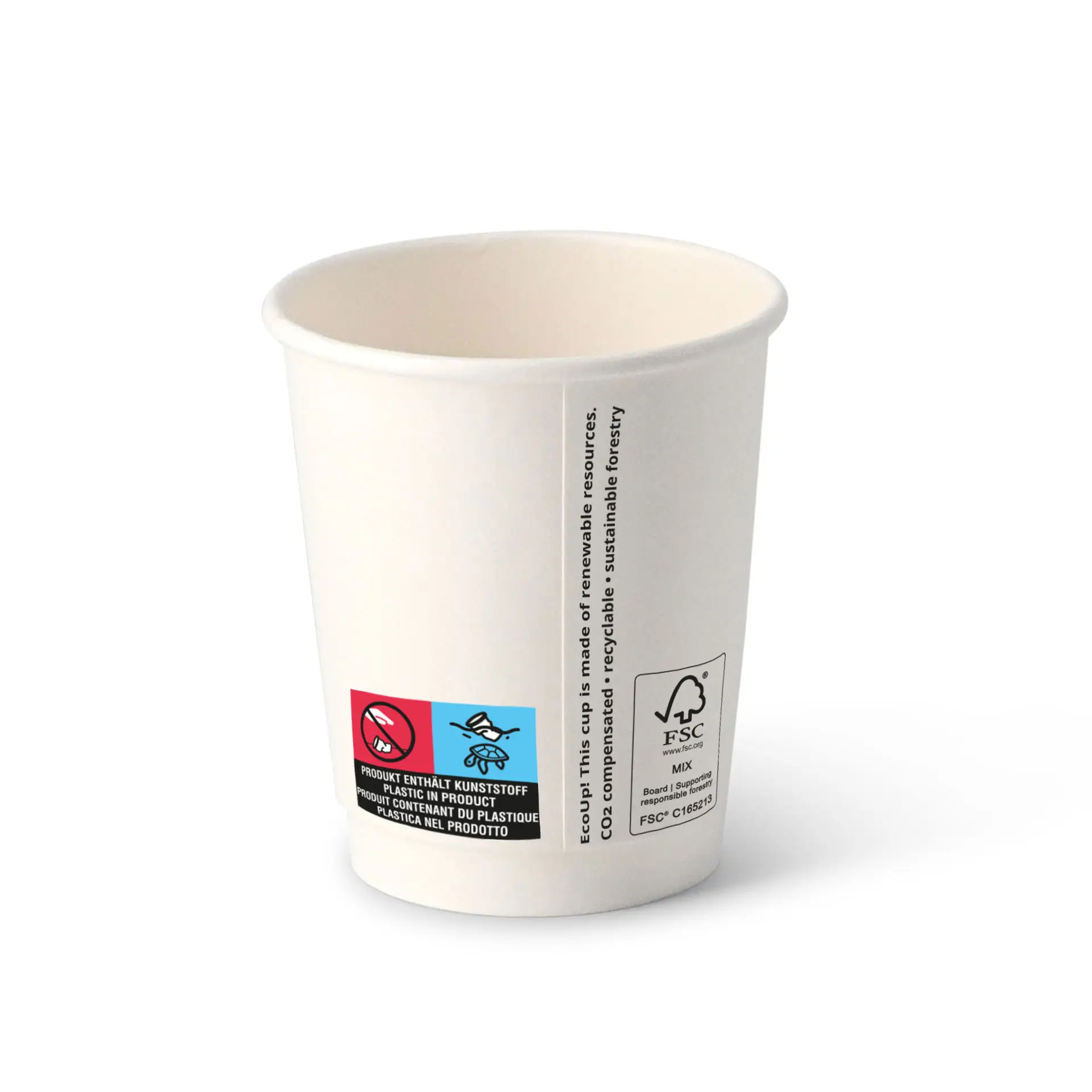 Gobelet à café à emporter en carton (revêtu de PE), double paroi, 20 cl / 8 oz, Ø 80 mm, blanc