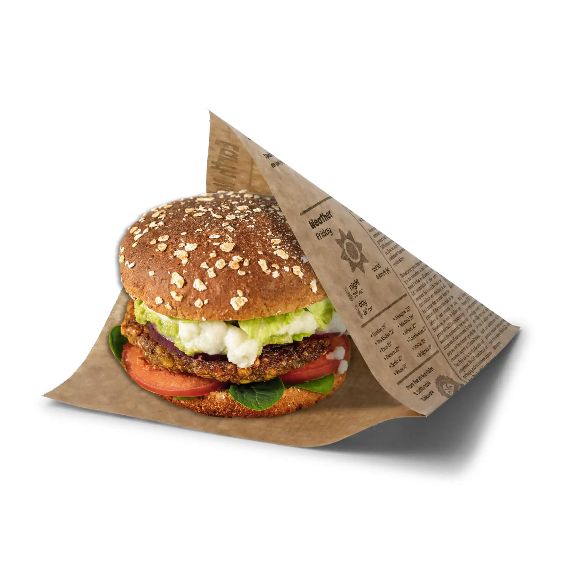 Sachet burger en papier brun, impression journal, 16 x 16 cm