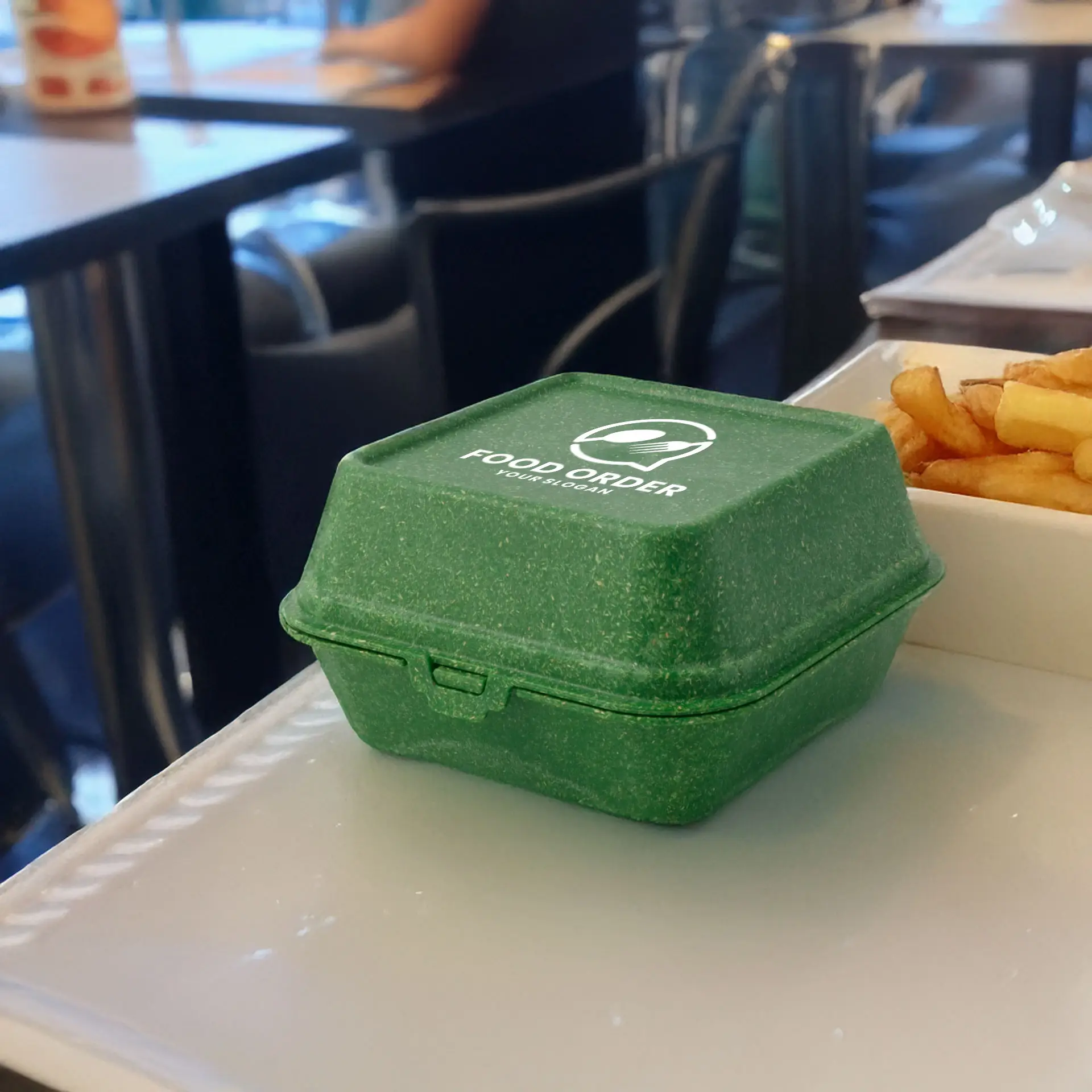 Boîte à burger réutilisable "merways Box" épinard / vert foncé 16 x 15 x 8,5 cm personnalisable (1 face)