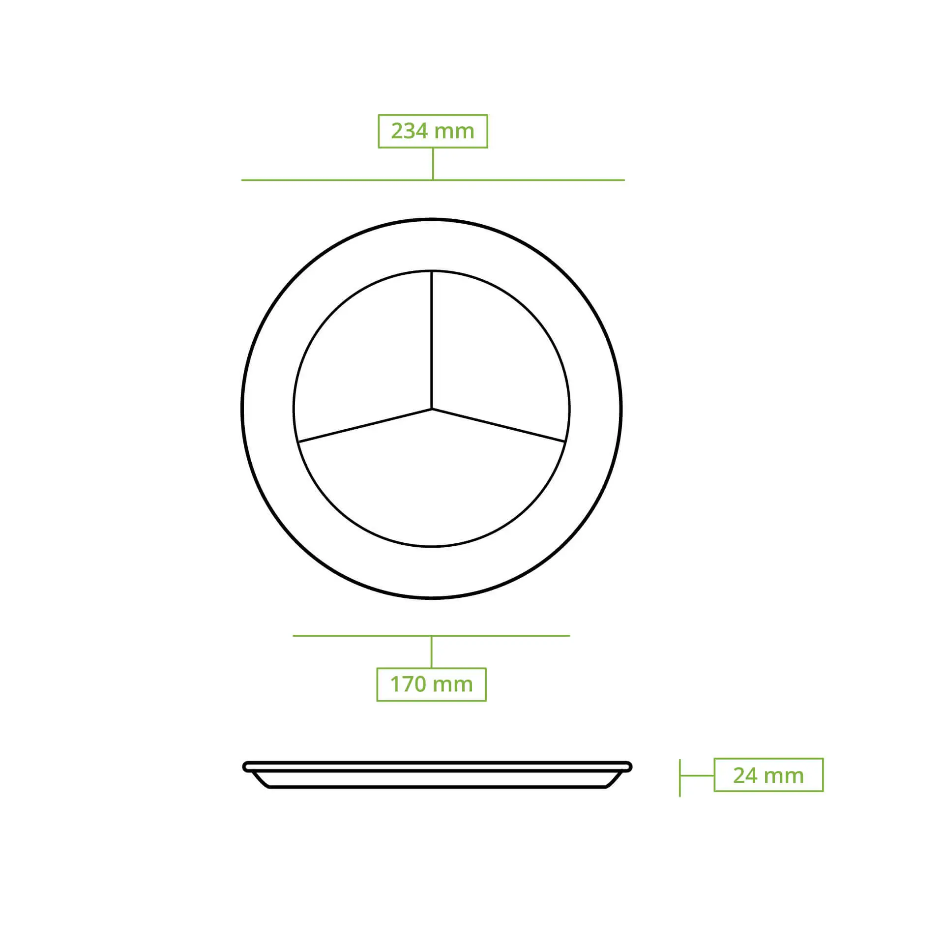 Assiette en canne à sucre Ø 22 cm, 3 compartiments, ronde