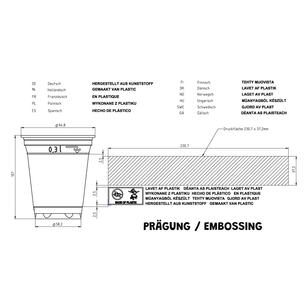 Gobelet plastique, transparent en PLA 30 cl / 12 oz, Ø 95 mm