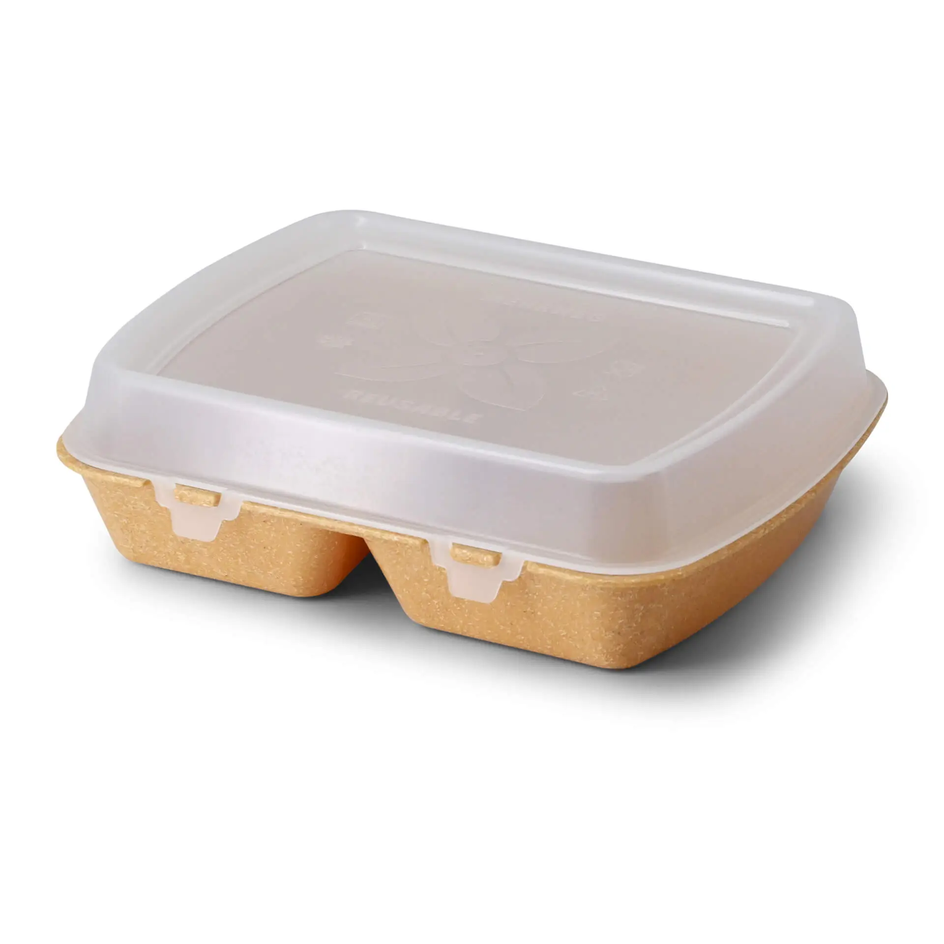 Contenant réutilisable "merways Box" 24,5 x 20 x 4,5 cm, 2 compartiments, HP4/2, caramel / marron