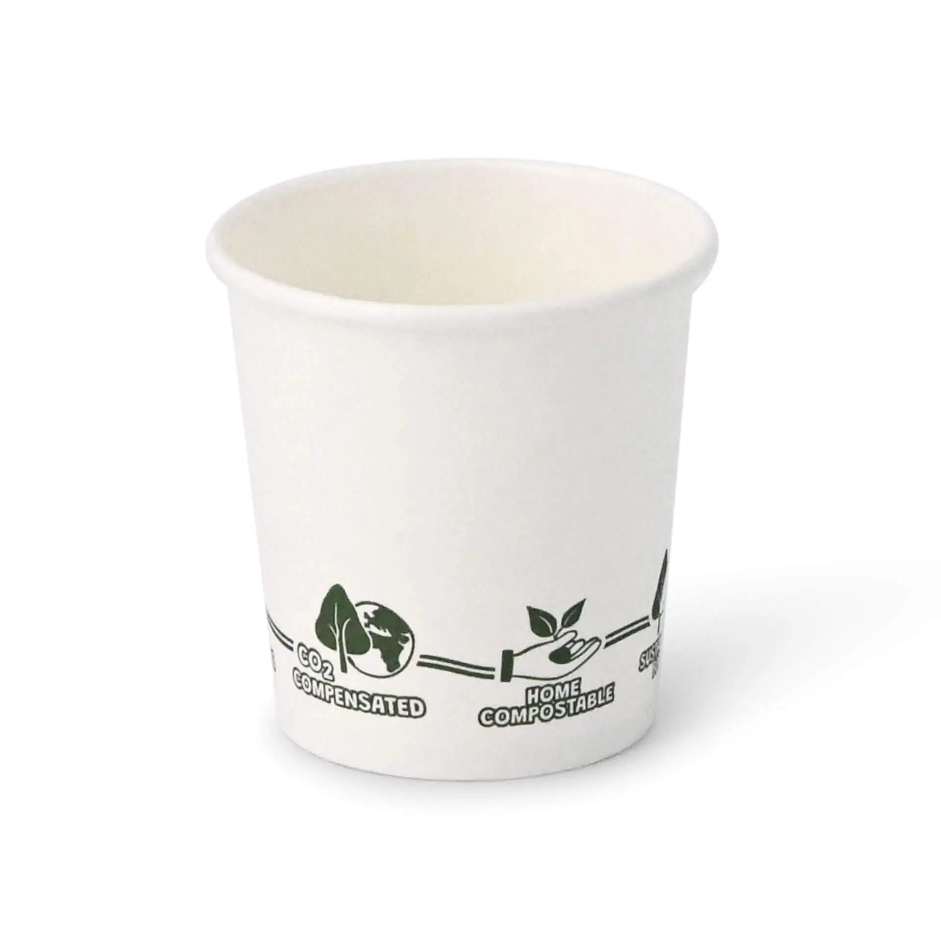 Gobelet en carton blanc, logos EcoUp©, 10 cl / 4 oz, Ø 62 mm