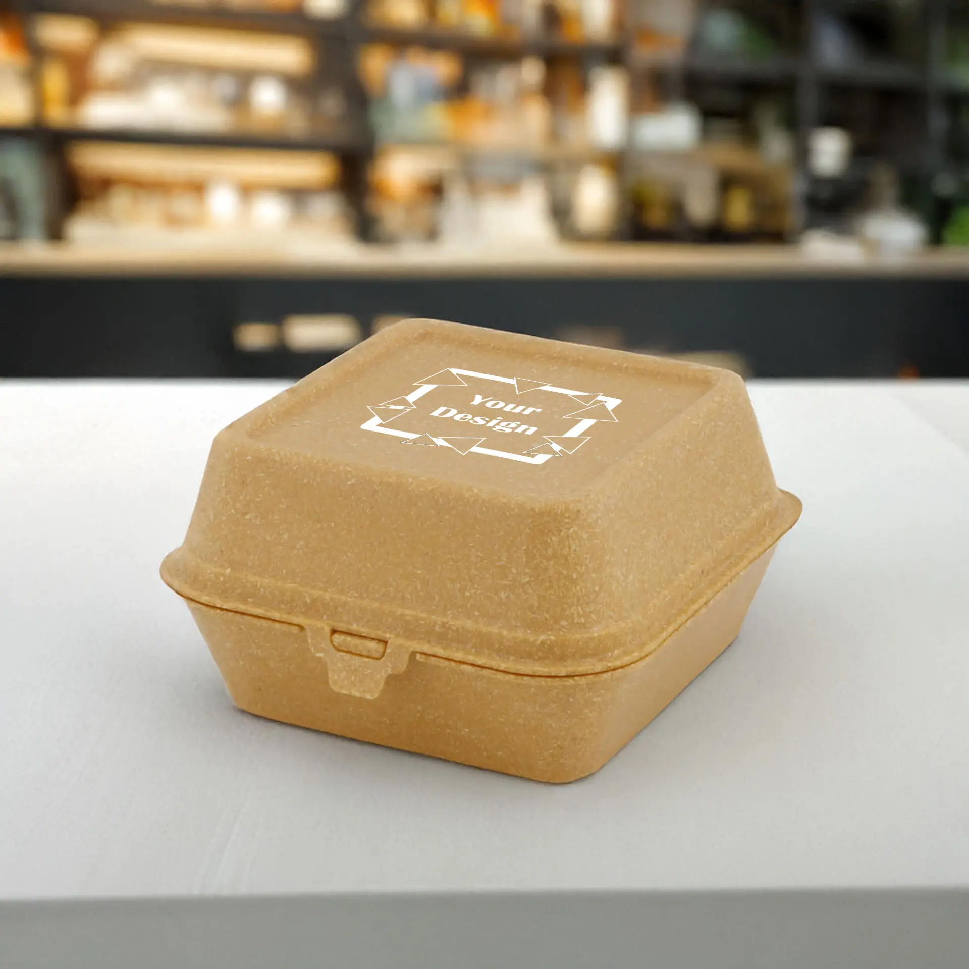 Boîte à burger réutilisable "merways Box", caramel / marron, 16 x 15 x 8,5 cm, personnalisable (1 faces)